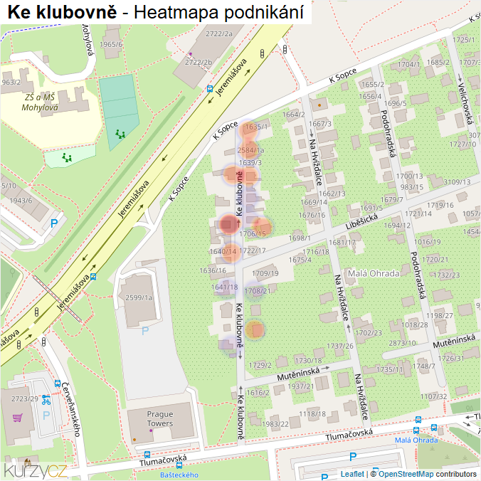 Mapa Ke klubovně - Firmy v ulici.