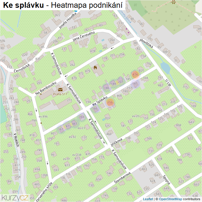 Mapa Ke splávku - Firmy v ulici.