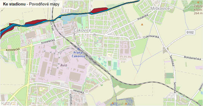 Ke stadionu - záplavové mapy stoleté vody