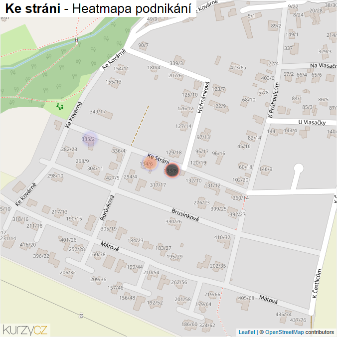 Mapa Ke stráni - Firmy v ulici.