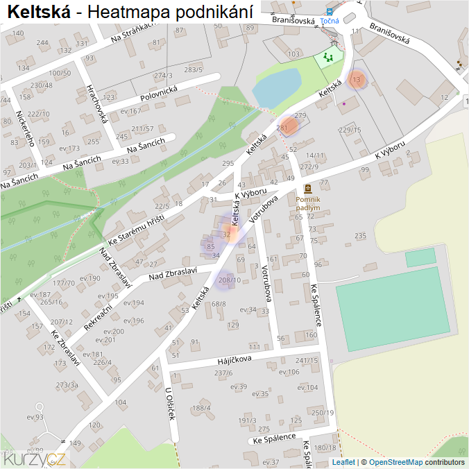 Mapa Keltská - Firmy v ulici.