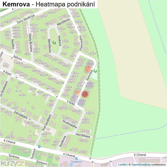 Mapa Kemrova - Firmy v ulici.
