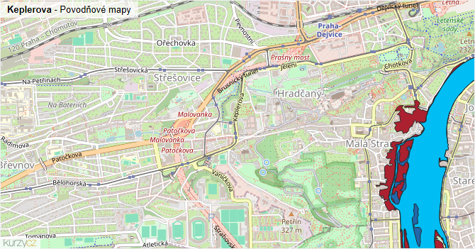 Keplerova - záplavové mapy stoleté vody