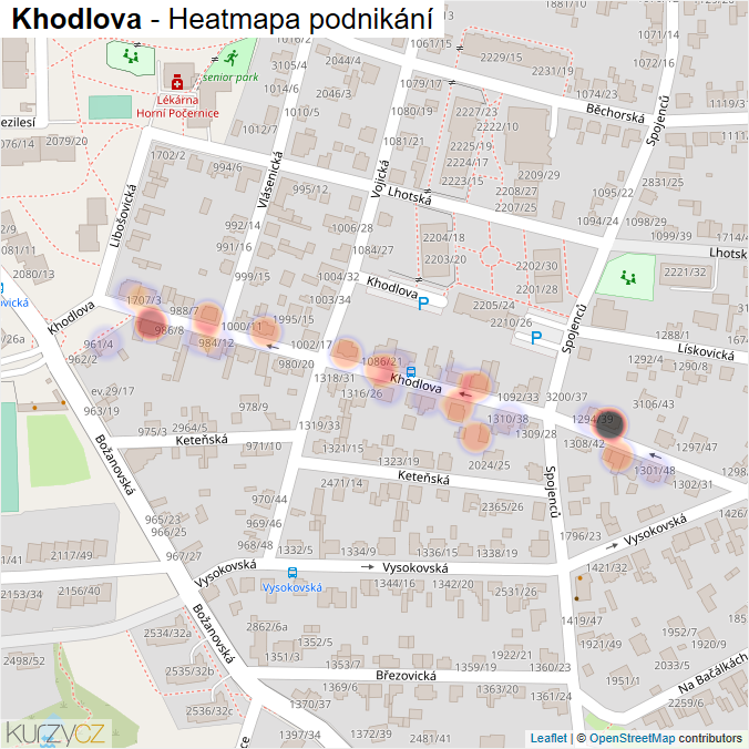 Mapa Khodlova - Firmy v ulici.