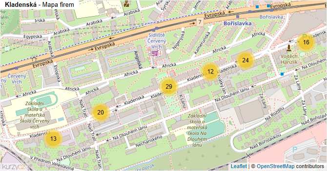 Kladenská - mapa firem