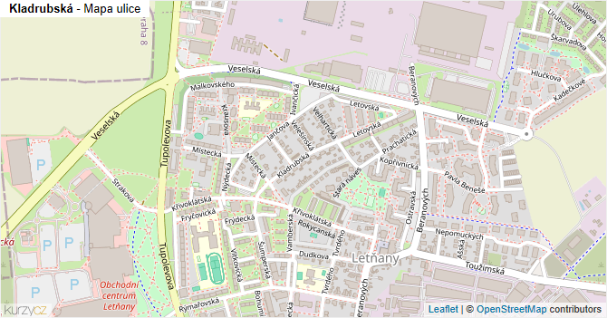 Kladrubská - mapa ulice