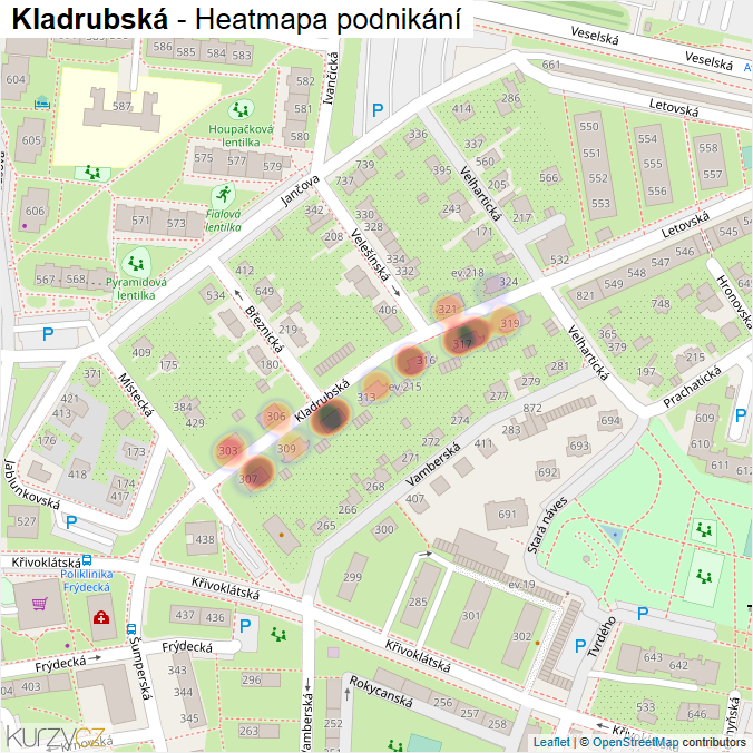Mapa Kladrubská - Firmy v ulici.