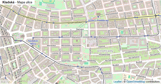 Kladská - mapa ulice