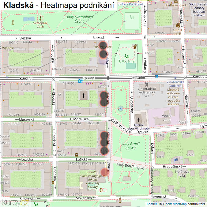 Mapa Kladská - Firmy v ulici.