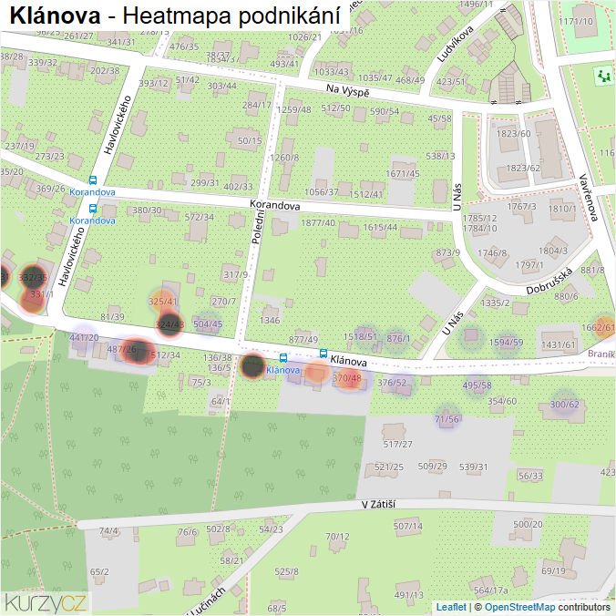 Mapa Klánova - Firmy v ulici.