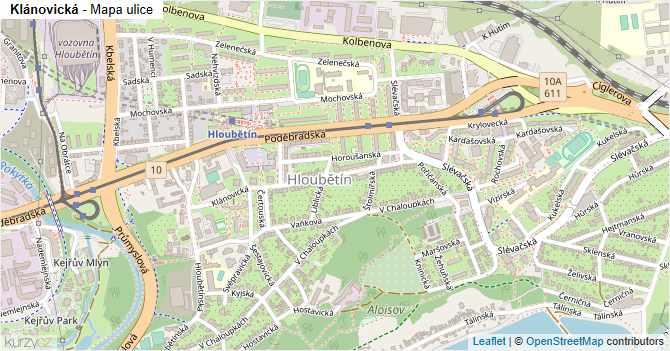 Klánovická - mapa ulice