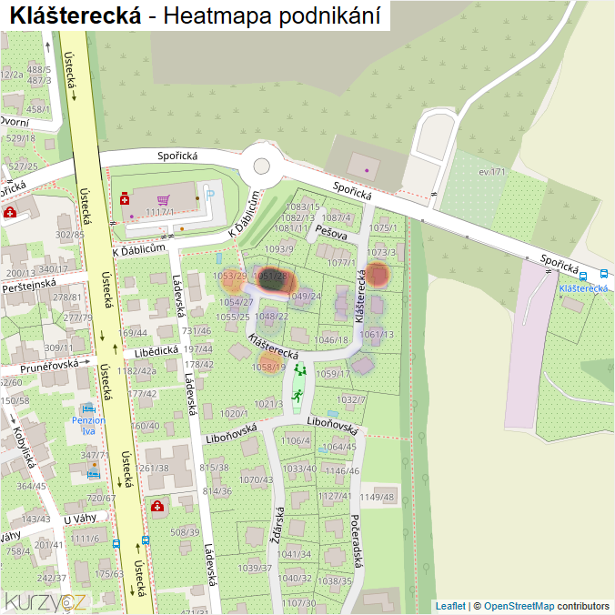 Mapa Klášterecká - Firmy v ulici.