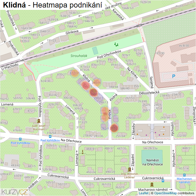 Mapa Klidná - Firmy v ulici.