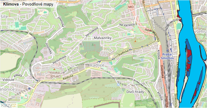 Klímova - záplavové mapy stoleté vody