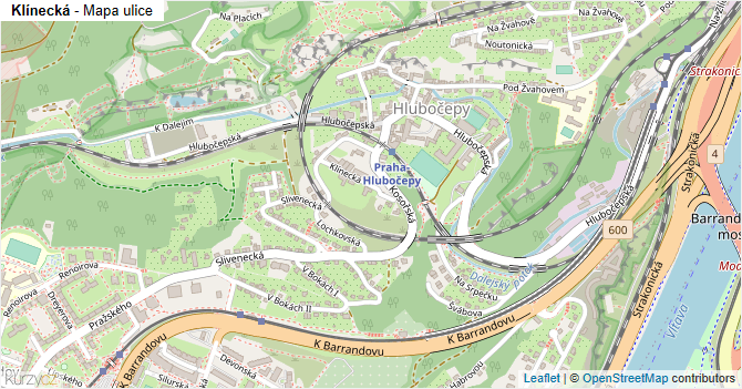 Klínecká - mapa ulice