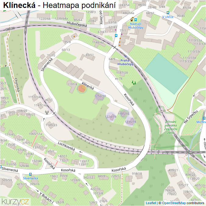 Mapa Klínecká - Firmy v ulici.