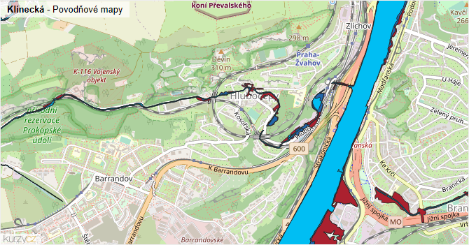Klínecká - záplavové mapy stoleté vody