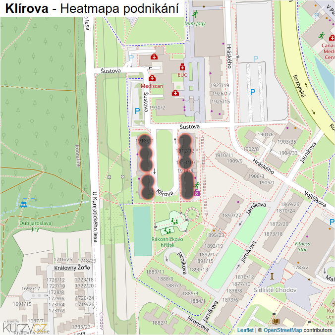Mapa Klírova - Firmy v ulici.