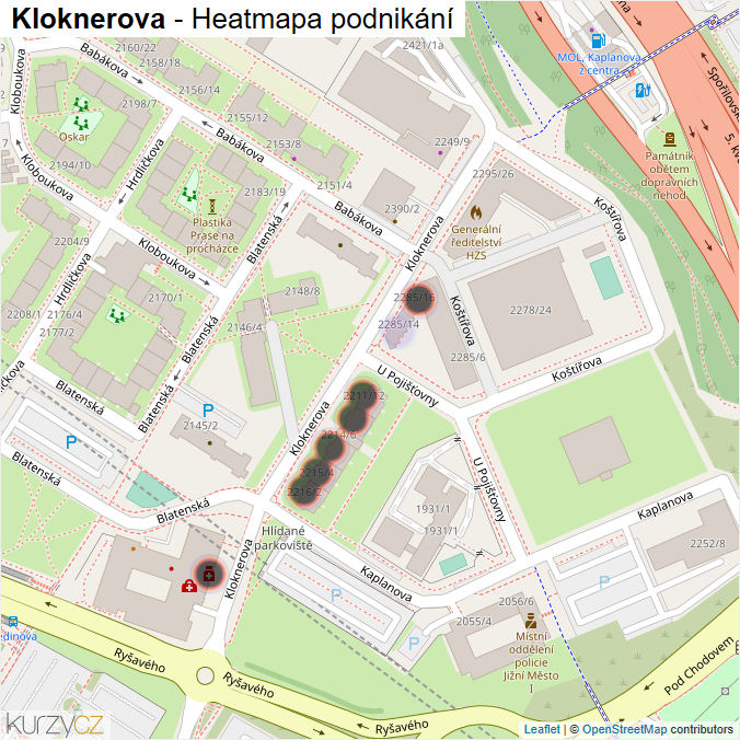 Mapa Kloknerova - Firmy v ulici.