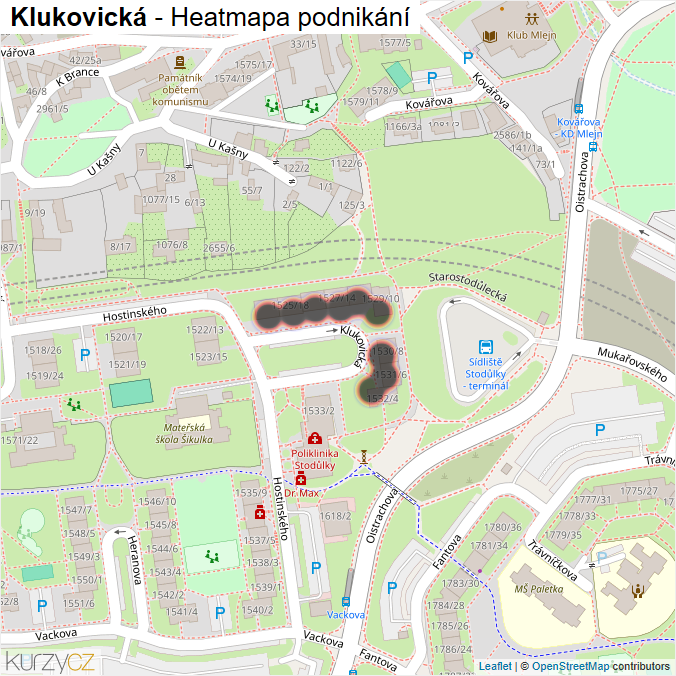 Mapa Klukovická - Firmy v ulici.