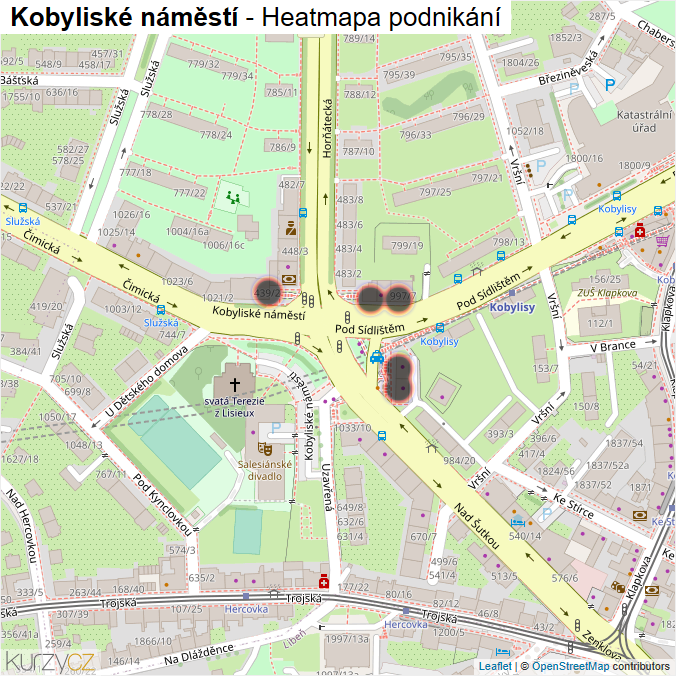 Mapa Kobyliské náměstí - Firmy v ulici.