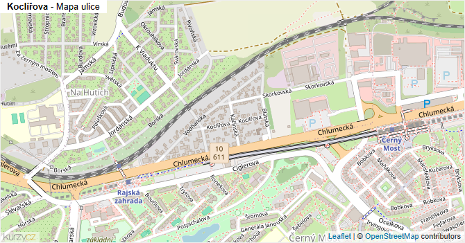 Koclířova - mapa ulice