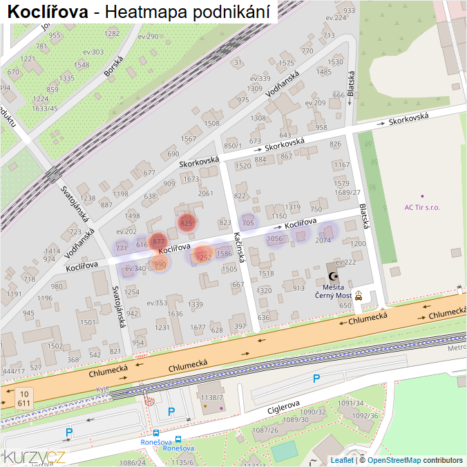 Mapa Koclířova - Firmy v ulici.