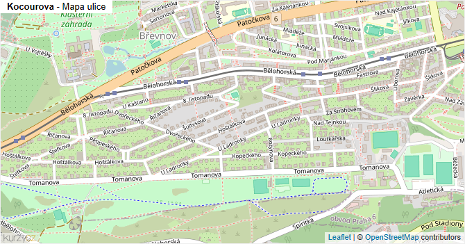 Kocourova - mapa ulice