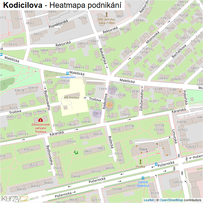 Mapa Kodicilova - Firmy v ulici.