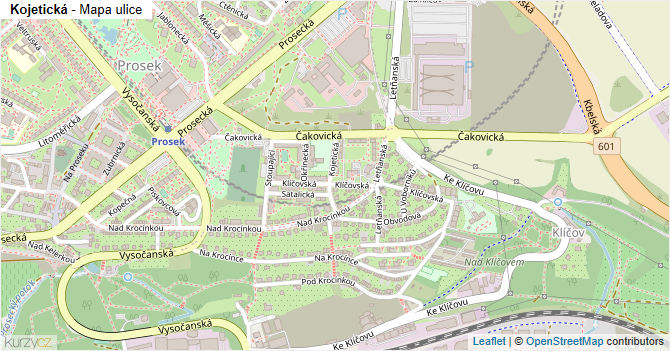 Kojetická - mapa ulice