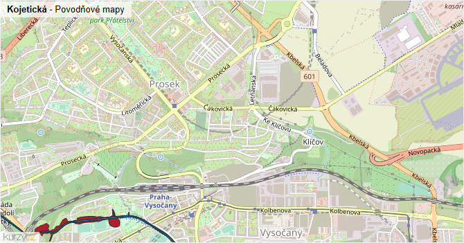 Kojetická - záplavové mapy stoleté vody