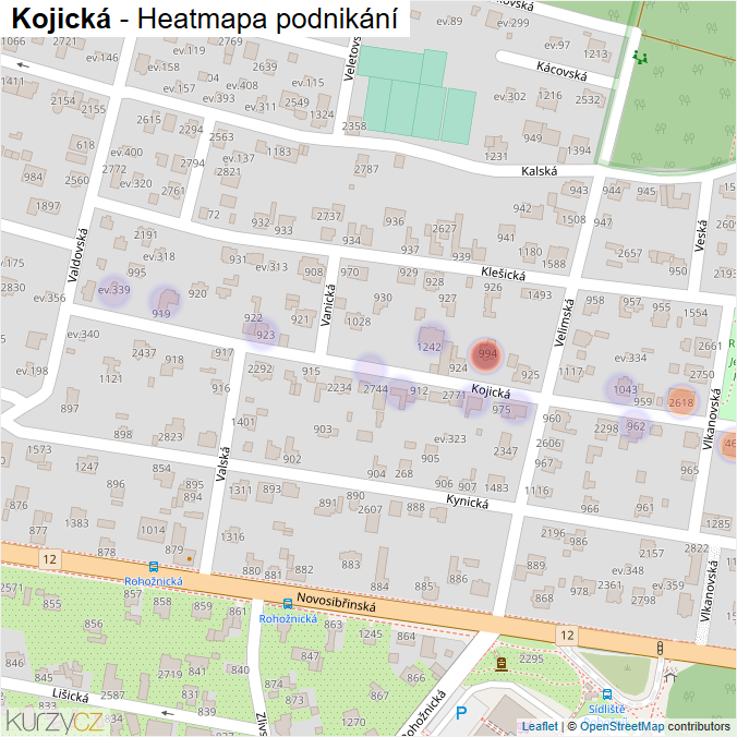 Mapa Kojická - Firmy v ulici.