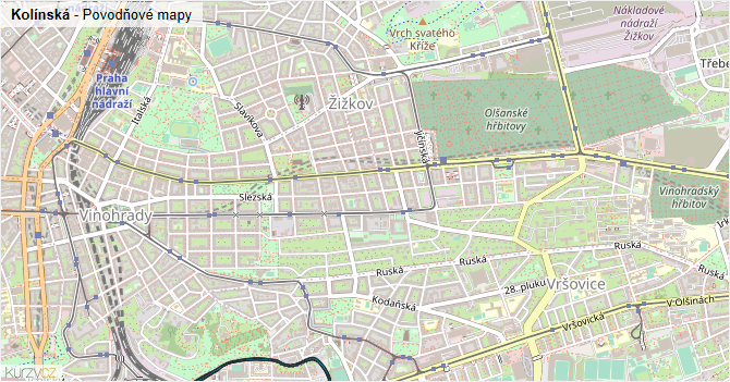 Kolínská - záplavové mapy stoleté vody