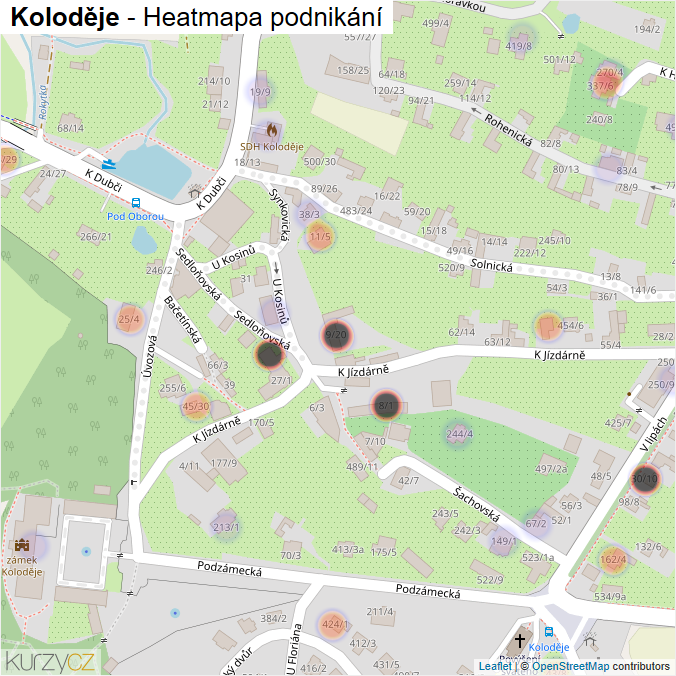 Mapa Koloděje - Firmy v části obce.