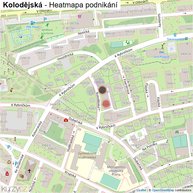 Mapa Kolodějská - Firmy v ulici.