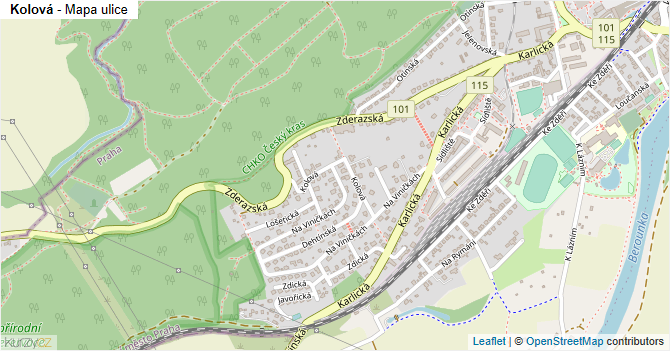 Kolová - mapa ulice