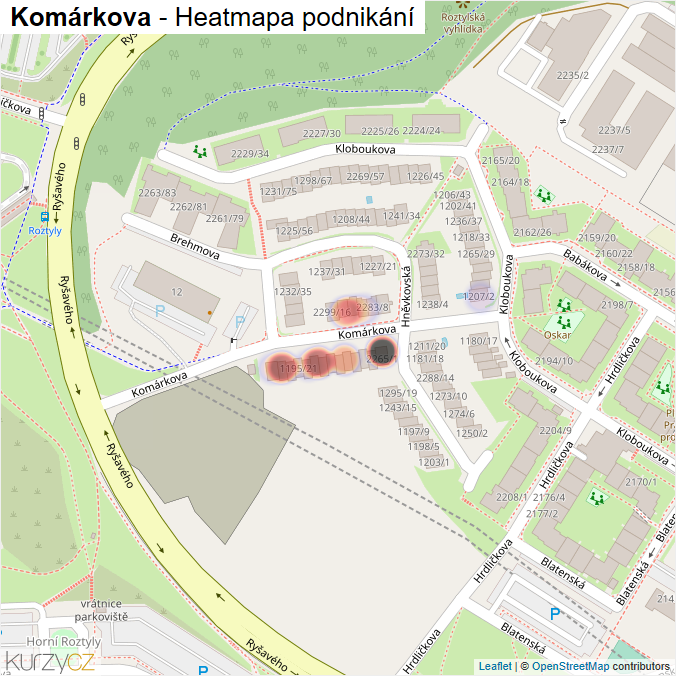 Mapa Komárkova - Firmy v ulici.