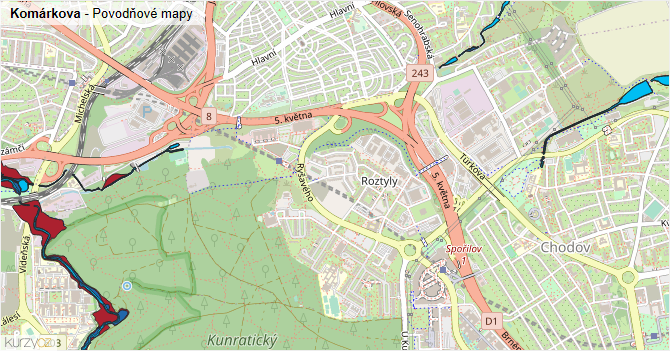Komárkova - záplavové mapy stoleté vody