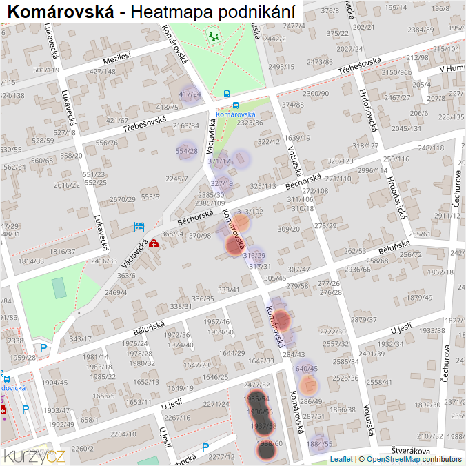 Mapa Komárovská - Firmy v ulici.