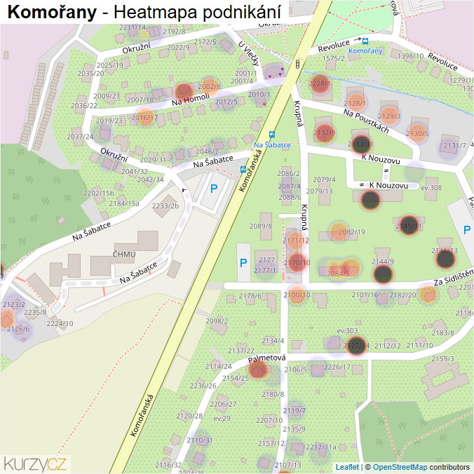 Mapa Komořany - Firmy v části obce.