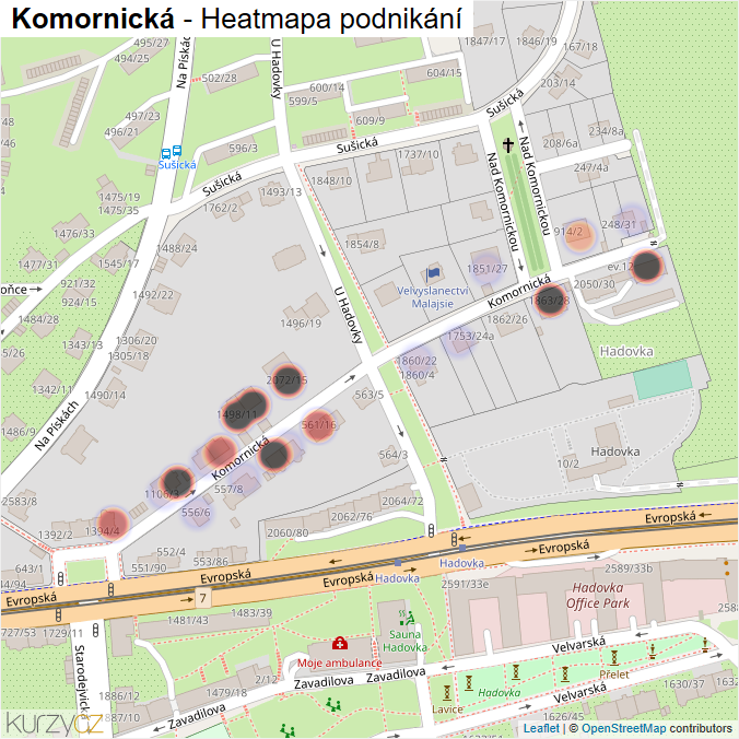 Mapa Komornická - Firmy v ulici.