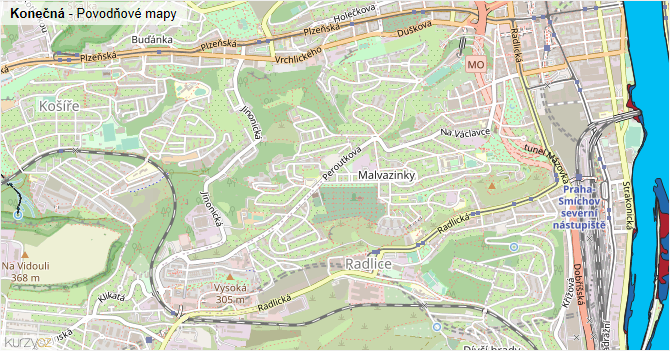 Konečná - záplavové mapy stoleté vody