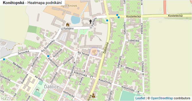 Konětopská - mapa podnikání