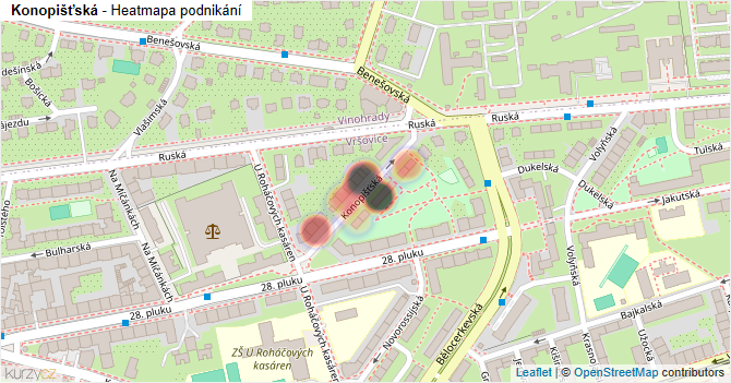 Konopišťská - mapa podnikání