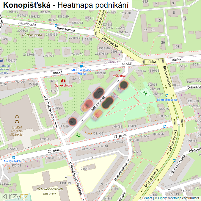 Mapa Konopišťská - Firmy v ulici.