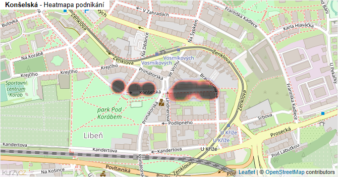 Konšelská - mapa podnikání