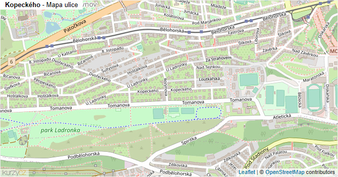 Kopeckého - mapa ulice