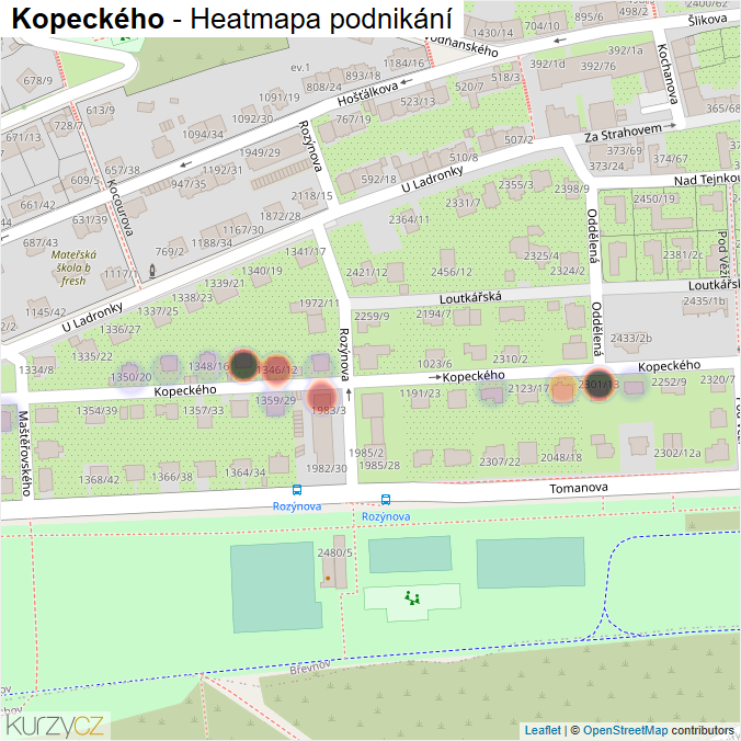 Mapa Kopeckého - Firmy v ulici.