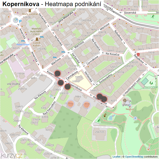 Mapa Koperníkova - Firmy v ulici.