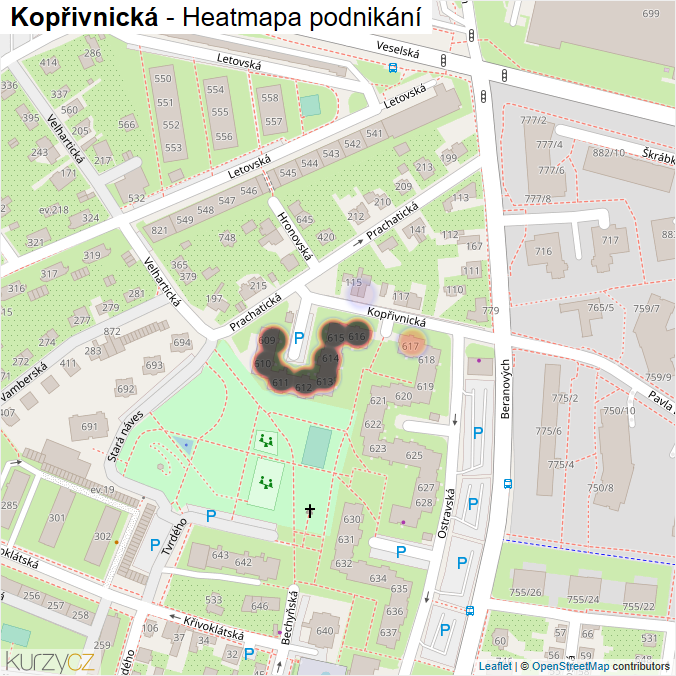 Mapa Kopřivnická - Firmy v ulici.